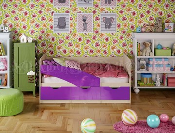 Кроватка Бабочки 800*1600, Фиолетовый глянец в Пскове