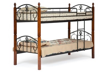 Детская кровать BOLERO двухярусная дерево гевея/металл, 90*200 см (bunk bed), красный дуб/черный в Пскове