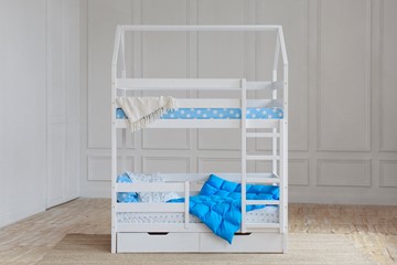 Двухэтажная детская кровать Домик с ящиками, цвет белый в Пскове