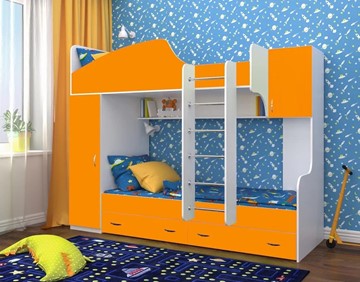 Детская кровать-шкаф Юниор-2, каркас Белое дерево, фасад Оранжевый в Пскове