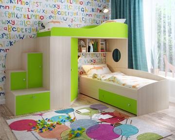 Детская кровать-шкаф Кадет-2, корпус Дуб, фасад Лайм в Пскове