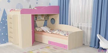 Детская кровать-шкаф Кадет-2 с металлической лестницей, корпус Дуб, фасад Розовый в Пскове