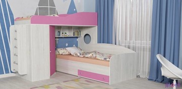 Детская кровать-шкаф Кадет-2 с металлической лестницей, корпус Винтерберг, фасад Розовый в Пскове