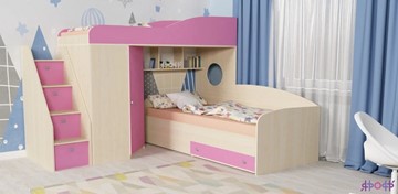 Детская кровать-шкаф Кадет-2 с универсальной лестницей, корпус Дуб, фасад Розовый в Пскове
