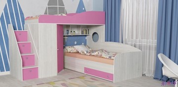 Детская кровать-шкаф Кадет-2 с универсальной лестницей, корпус Винтерберг, фасад Розовый в Пскове