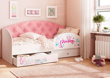 Односпальная детская кровать Эльза с бортиком, Розовый (щиты) в Пскове