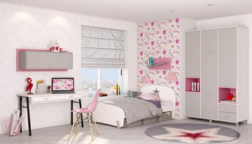 Мебель для детской POLINI Kids Mirum №7 Белый / Серый / Розовый в Пскове