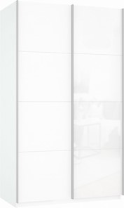 Шкаф Прайм (ДСП/Белое стекло) 1600x570x2300, белый снег в Пскове