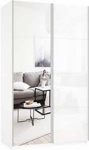 Шкаф Прайм (Зеркало/Белое стекло) 1600x570x2300, белый снег в Пскове