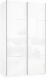 Шкаф 2-х створчатый Прайм (Белое стекло/Белое стекло) 1400x570x2300, белый снег в Пскове