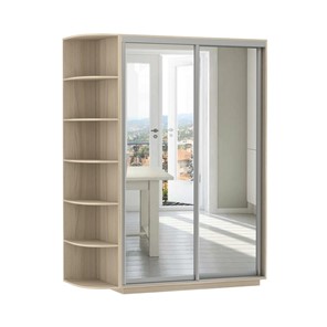 Шкаф 2-х дверный Экспресс (2 зеркала), со стеллажом 1500x600x2200, шимо светлый в Пскове