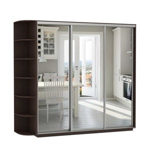 Шкаф 3-дверный Экспресс (3 зеркала), со стеллажом 2100х600х2400, венге в Пскове