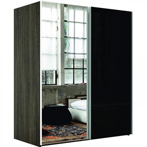 Шкаф 2-дверный Эста (Зеркало/Стекло черное) 1800x660x2200, венге мали в Пскове