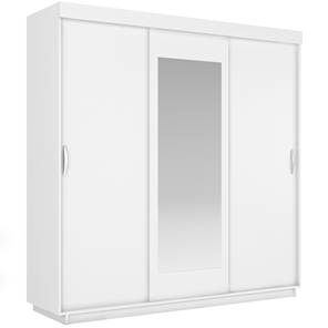 Шкаф 3-х дверный Лайт (2 ДСП/Зеркало) 1800х595х2120, Белый Снег в Пскове