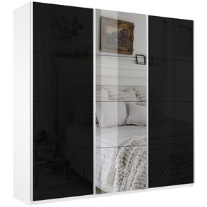 Шкаф 3-створчатый Широкий Прайм (2 Стекла Черных / Зеркало) 2400x570x2300, Белый Снег в Пскове