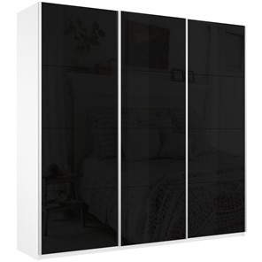 Шкаф 3-х створчатый Широкий Прайм (Черное стекло) 2400x570x2300,  Белый Снег в Пскове