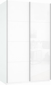 Шкаф Прайм (ДСП/Белое стекло) 1400x570x2300, белый снег в Пскове