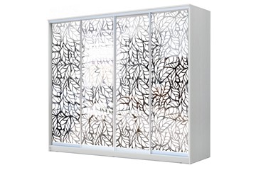 Шкаф 4-х дверный 22-24/2-6666, Пескоструйный рисунок "Лист", Белый в Пскове