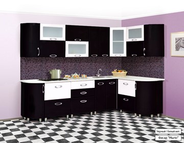 Угловой кухонный гарнитур Мыло 128 2700х1500, цвет Черный/Белый металлик в Пскове