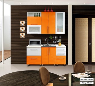 Кухня маленькая Мыло 224 1600х718, цвет Оранжевый/Белый металлик в Пскове