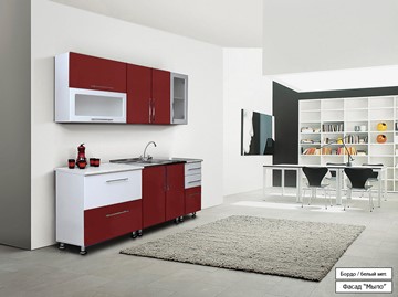 Модульный кухонный гарнитур Мыло 224 2000х718, цвет Бордо/Белый металлик в Пскове