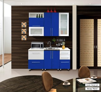 Малогабаритная кухня Мыло 224 1600х718, цвет Синий/Белый металлик в Пскове