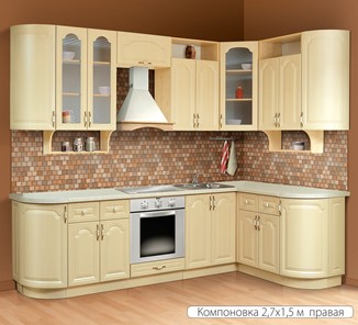 Модульная кухня Классика 2700х1500, цвет Дуб беленый в Пскове