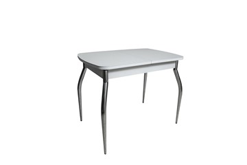 Стеклянный кухонный стол ПГ-02СТ белое/белое/хром фигурные в Пскове