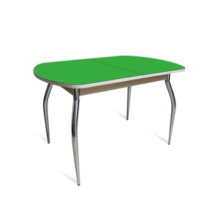Кухонный обеденный стол ПГ-05 СТ2, дуб молочный/зеленое стекло/35 хром гнутые металл в Пскове