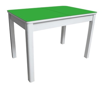Кухонный раскладной стол Айсберг-02 СТ2, белое ЛДСП/стекло зеленое/прямые массив белый в Пскове