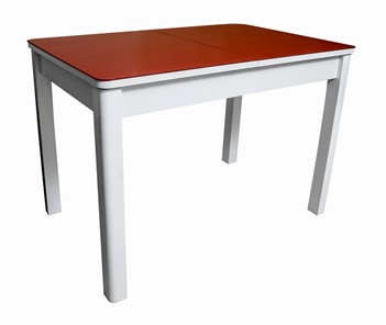 Кухонный стол раздвижной Айсберг-07 СТ2, белое ЛДСП/стекло алое/прямые массив белый в Пскове