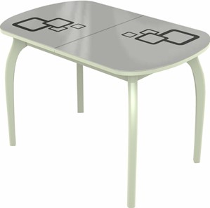 Обеденный раздвижной стол Ривьера мини дерево №1, Рисунок квадро (стекло белое/черный/белый) в Пскове