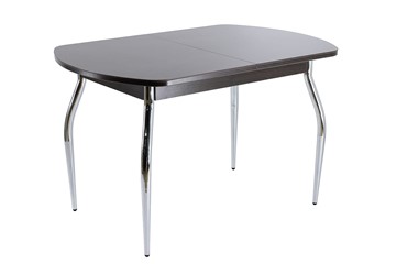 Кухонный стол раскладной ПГ-07 СТ1 венге/черное стекло/хром фигурные в Пскове