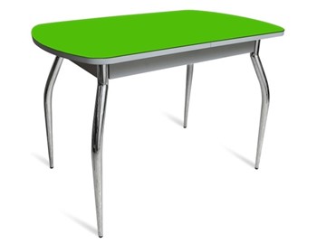 Обеденный стол ПГ-04 СТ белое/зеленое стекло/хром фигурные в Пскове