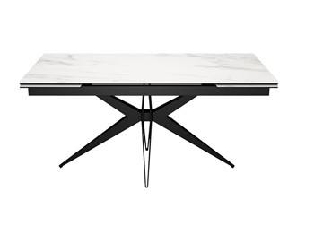 Керамический обеденный стол DikLine KW160 мрамор С41 (керамика белая)/опоры черные в Пскове