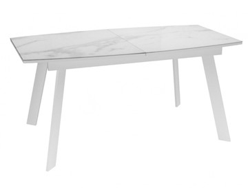 Кухонный раздвижной стол Dikline XLS160 мрамор белый глянец/ножки белые в Пскове