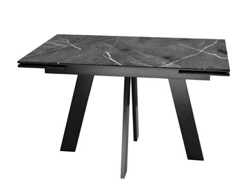 Кухонный стол раздвижной SKM 120, керамика черный мрамор/подстолье черное/ножки черные в Пскове