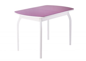 Кухонный стол раскладной ПГ-мини, матовое фиолетовое стекло, ноги гнутые массив белый в Пскове
