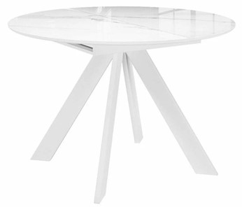 Стол обеденный раскладной раздвижной DikLine SFC110 d1100 стекло Оптивайт Белый мрамор/подстолье белое/опоры белые в Пскове