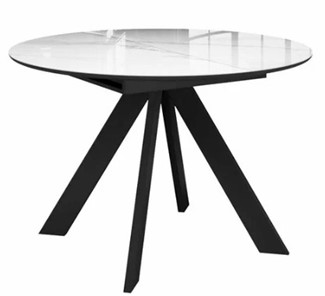 Стеклянный кухонный стол раздвижной  DikLine SFC110 d1100 стекло Оптивайт Белый мрамор/подстолье черное/опоры черные в Пскове