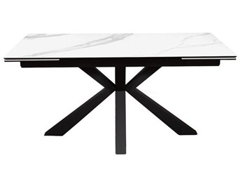 Керамический обеденный стол раздвижной DikLine SFE160 Керамика Белый мрамор/подстолье черное/опоры черные (2 уп.) в Пскове