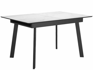 Стеклянный стол раздвижной DikLine SFH125 стекло Оптивайт Белый мрамор/подстолье черное в Пскове