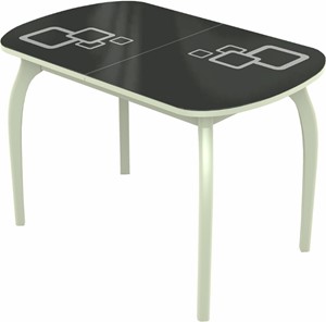 Кухонный стол раскладной Ривьера мини дерево №1, Рисунок квадро (стекло черное/белый/белый) в Пскове