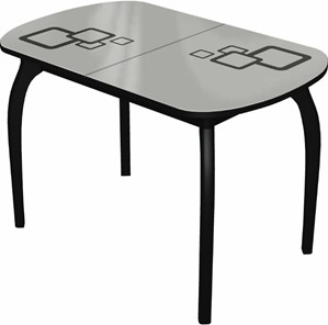 Раздвижной стол Ривьера мини дерево №1, Рисунок квадро (стекло белое/черный/черный) в Пскове