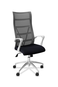Кресло для руководителя Топ X белый каркас, сетка/ткань TW / серая/черная в Пскове