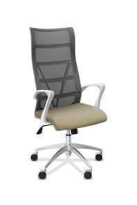 Кресло в офис Топ X белый каркас, сетка/ткань TW / серая/светло-серая в Пскове