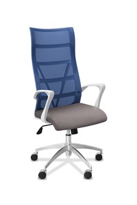 Кресло в офис Топ X белый каркас, сетка/ткань TW / синяя/серая в Пскове