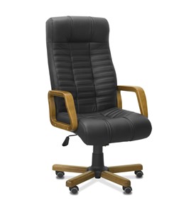 Офисное кресло для руководителя Атлант W, экокожа премиум / черная CN1114/ дерево - орех в Пскове