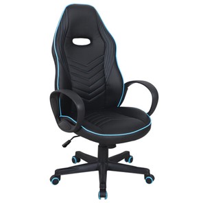 Офисное кресло BRABIX "Flame GM-004", экокожа, черное/голубое, 532498 в Пскове