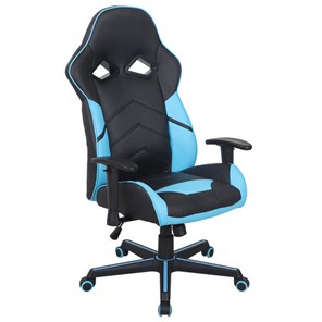 Офисное кресло BRABIX "Storm GM-006", регулируемые подлокотники, экокожа, черное/голубое, 532501 в Пскове